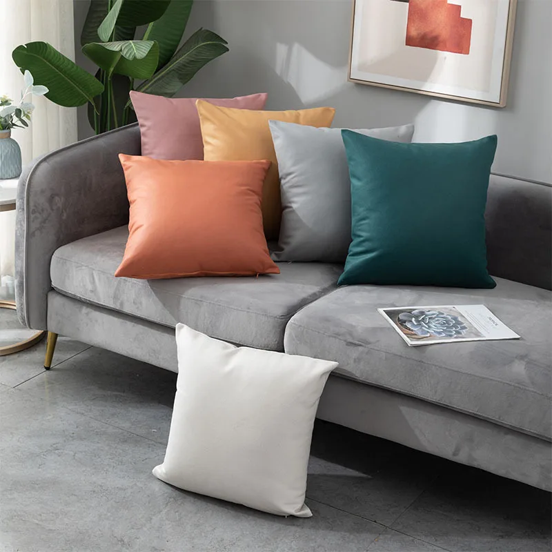 

Throw Pillow Cover Soft Solid Imitation Leather Technology Cloth Cushion Cover For for Sofa Bedroom Car Home Housse De Coussin