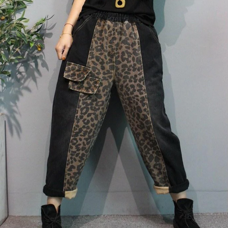 Женские джинсы Max LuLu с леопардовым принтом эластичные брюки-султанки