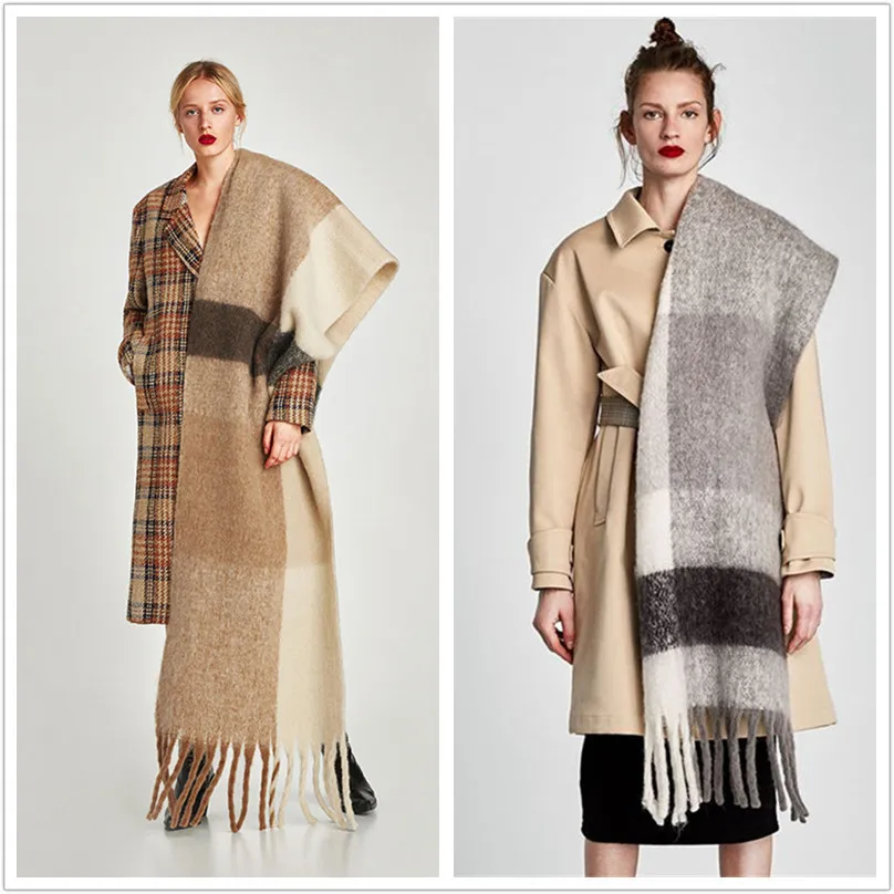 

New Autumn and Winter Double-sided Scarf with Long Tassel and Thickened Plaid. Cashmere Lady Warm Shawl Scarf.