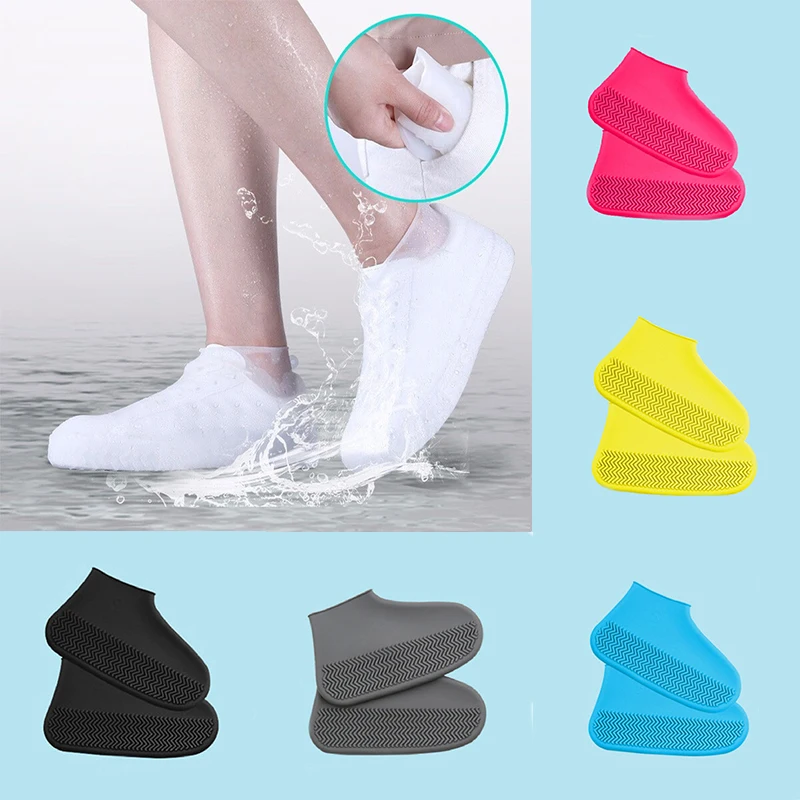 Yellow Silicone Shoe Covers Unisex Waterproof Rain Boot Covers Reusable Overshoes Non-slip Thickened Outdoor Shoe Protector Hot images - 6
