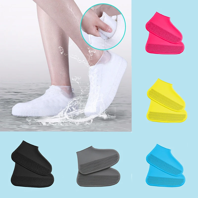 Yellow Silicone Shoe Covers Unisex Waterproof Rain Boot Covers Reusable Overshoes Non-slip Thickened Outdoor Shoe Protector Hot