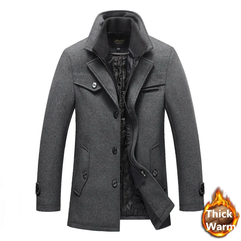 Серый Куртка для мужчин длинное шерстяное пальто зимнее пальто повседневное приталенный плащ бушлат пальто ветровка Толстые теплые палто шерстяные куртки 5XL - Цвет: Серый