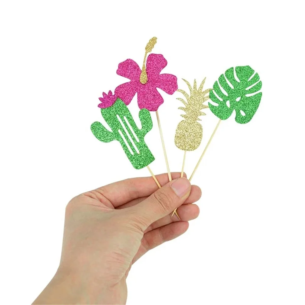 

10pcs Palm Leaves Flamingo Cupcake Topper Hawaiian Luau Summer Cake Decoration Kids Jungle Birthday Party Tropical Wedding