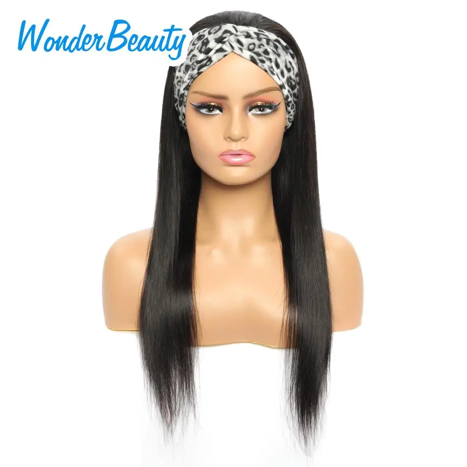 Bone Brazilian Straight Wig Human Hair Weave Bundles Wonder Beauty Wigs Natural Black 8-30 Inches Remy Headband wigs | Шиньоны и парики