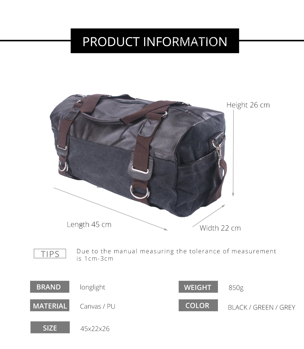 Вместительная дорожная сумка для мужчин винтажная холщовая Сумочка на плечо в