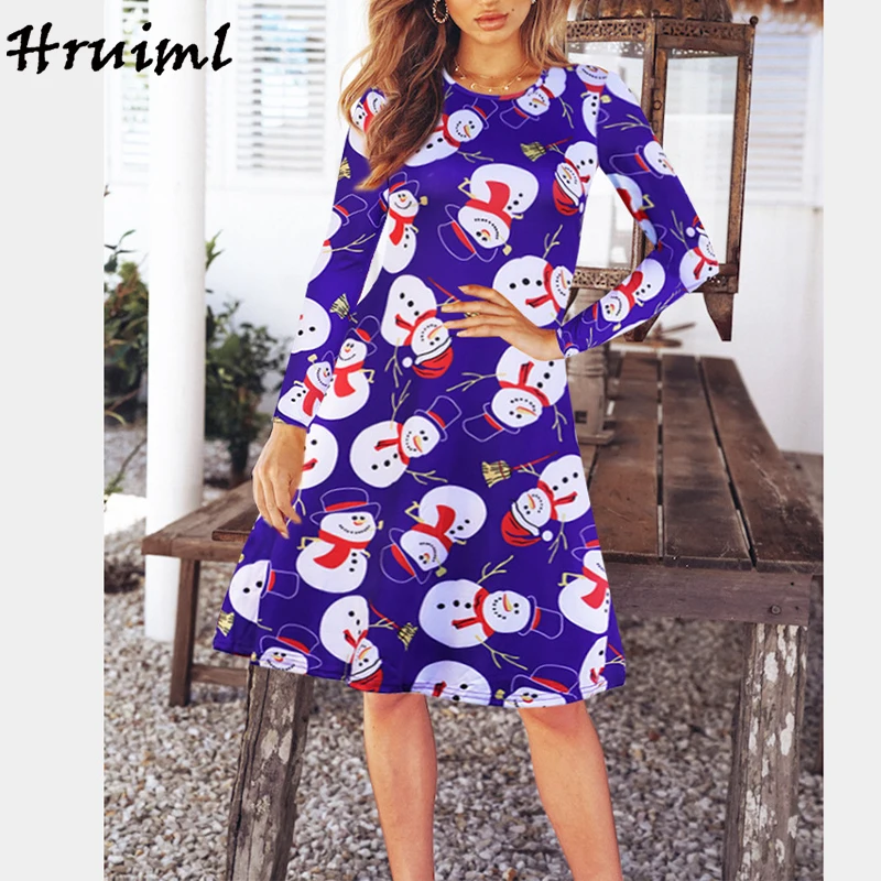 

Christmas Dresses for Women Fashion Print Autumn Winter Long Sleeve O Neck Midi Ladies Dress Plus Size 2020 Vestido De Mujer