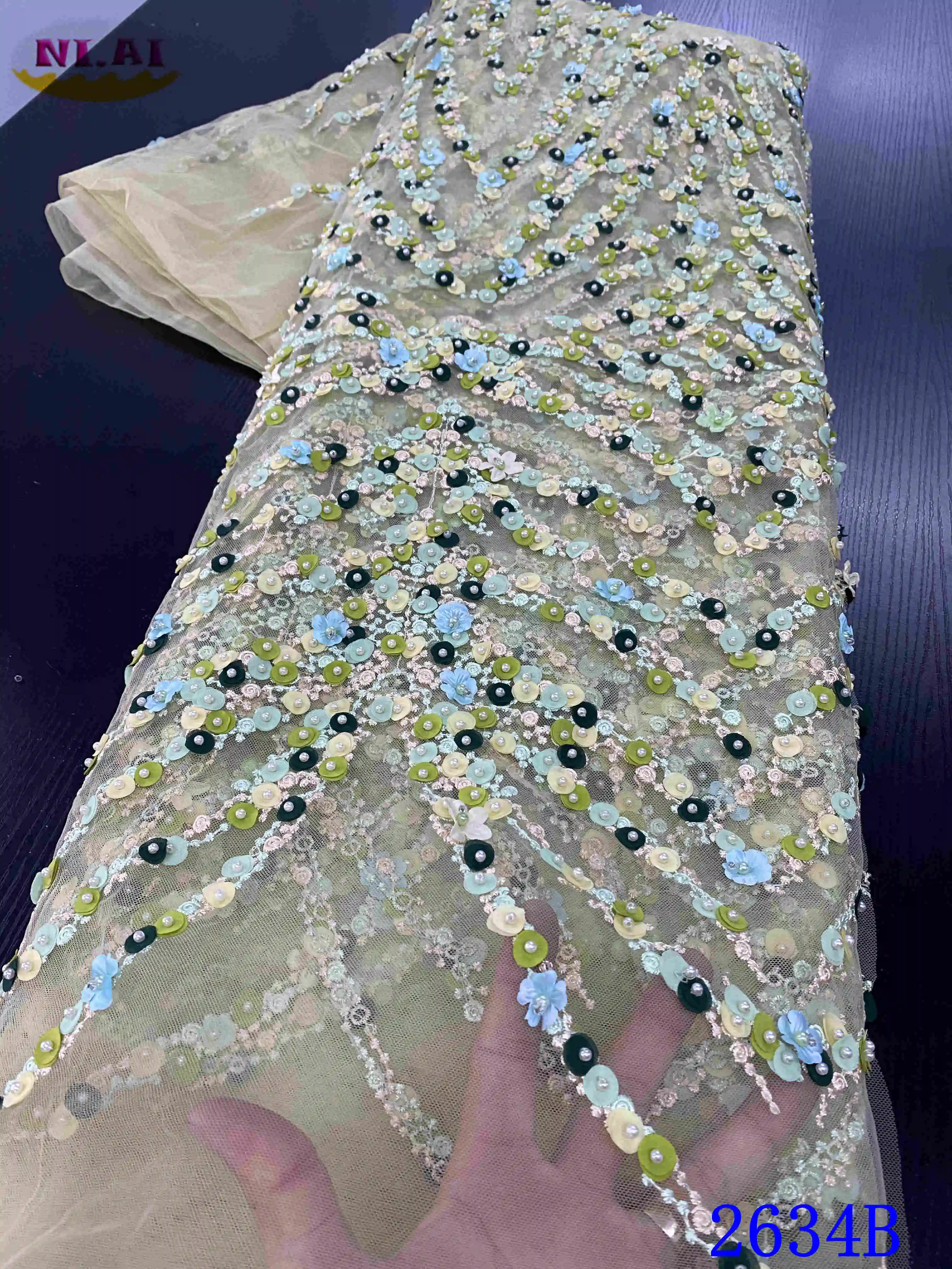 NIAI новейшая африканская кружевная ткань с бисером 2020 Высококачественная ручной