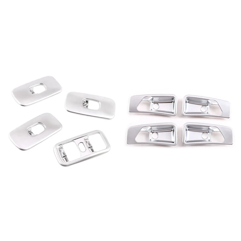 

Silver Window Lift Switch Button Frame Trim with Car Inner Door Handle Bowl Decoration Cover Stickers