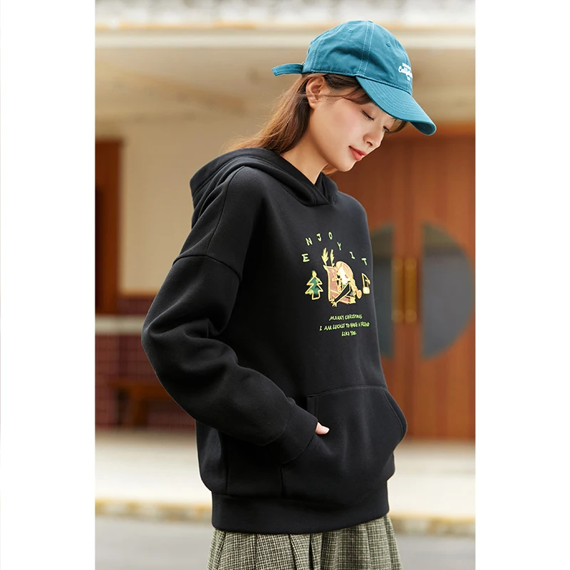 Зимний женский пуловер с капюшоном в винтажном стиле | Женская одежда