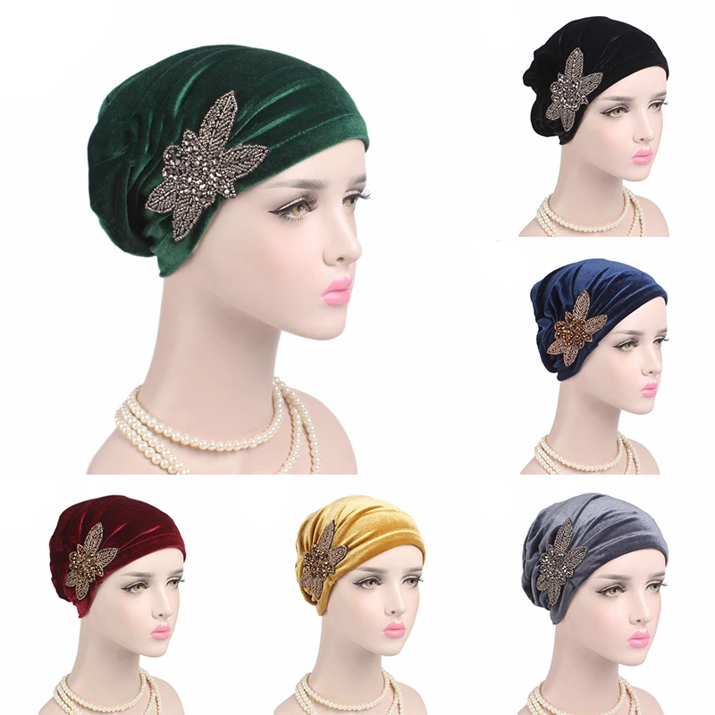 2019 Новый Для женщин элегантные бисерные шапочка с цветком тюрбан шляпа мягкий