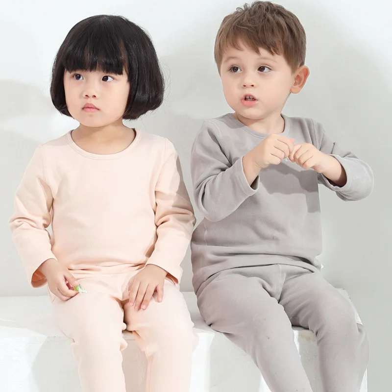 

Winter Plus Velvet Thickening Children's Thermal Underwear Suit Baby Boys Girls Solid Color Autumn Clothes Trousers Top Clothes