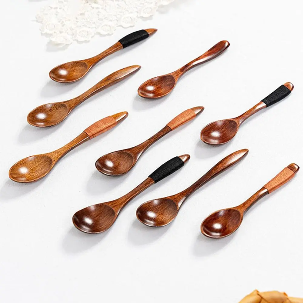 

High Quality Handmade Dinnerware Cutlery For Kitchen Natural Wooden Spoon Dinner Kit Home Tableware Rice Soups Spoons