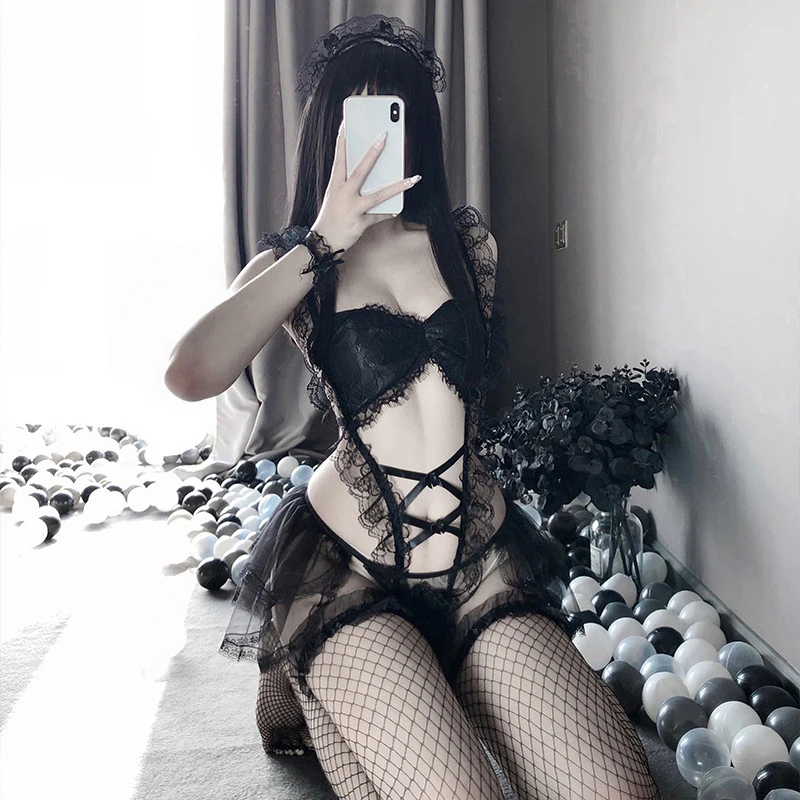 

Japanese Maid Cosplay Sexy Costumes Perspective Lingerie Underwear Servant Classical Erotic Lace Outfit Babydoll Sexy Outfit