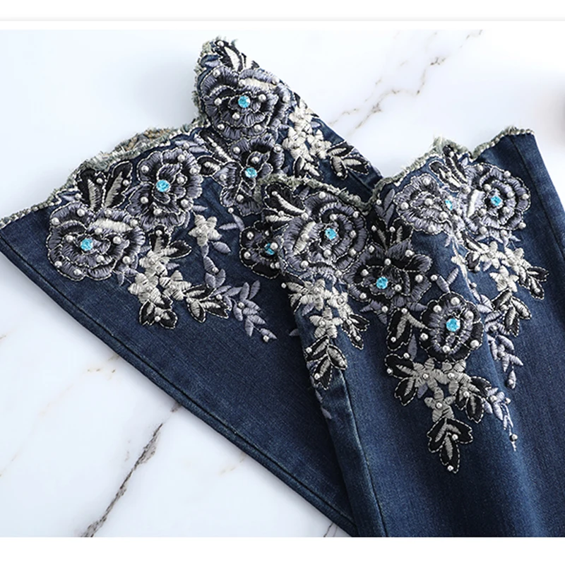 Брюки-клеш FERZIGE женские брендовые Роскошные Стрейчевые облегающие джинсы с