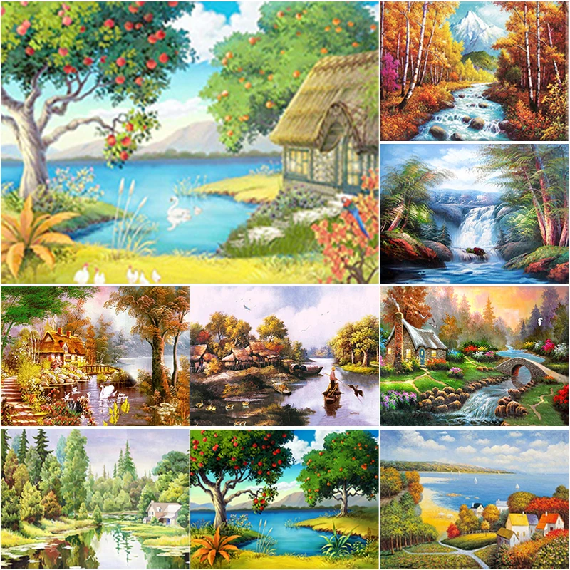 Новый DIY 5D алмазов картина фотообои с живописным озером Бриллиантовая Вышивка