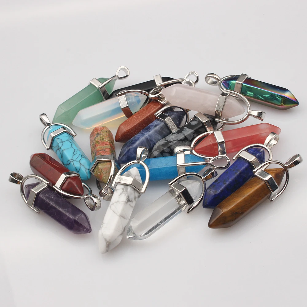

2pcs Natural Gem Stone Lapis Opal Crystal Quartz Hexagonal Pendulum Reiki Charm Penduloum Pendants DIY Jewelry Making Necklaces