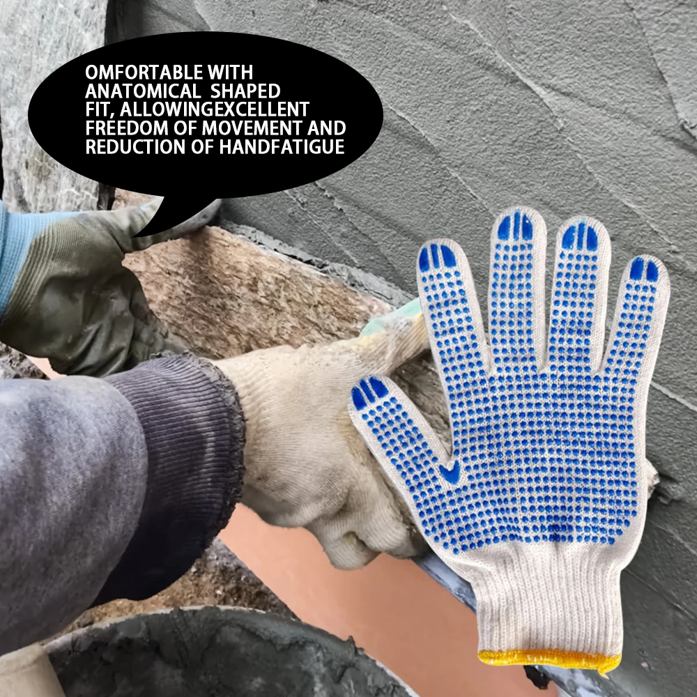 

FURONGHUA Working Gloves Blue PVC Dotted White Cotton Gloves One Side Point Anti Slip Men's Safety Gloves Working Garden