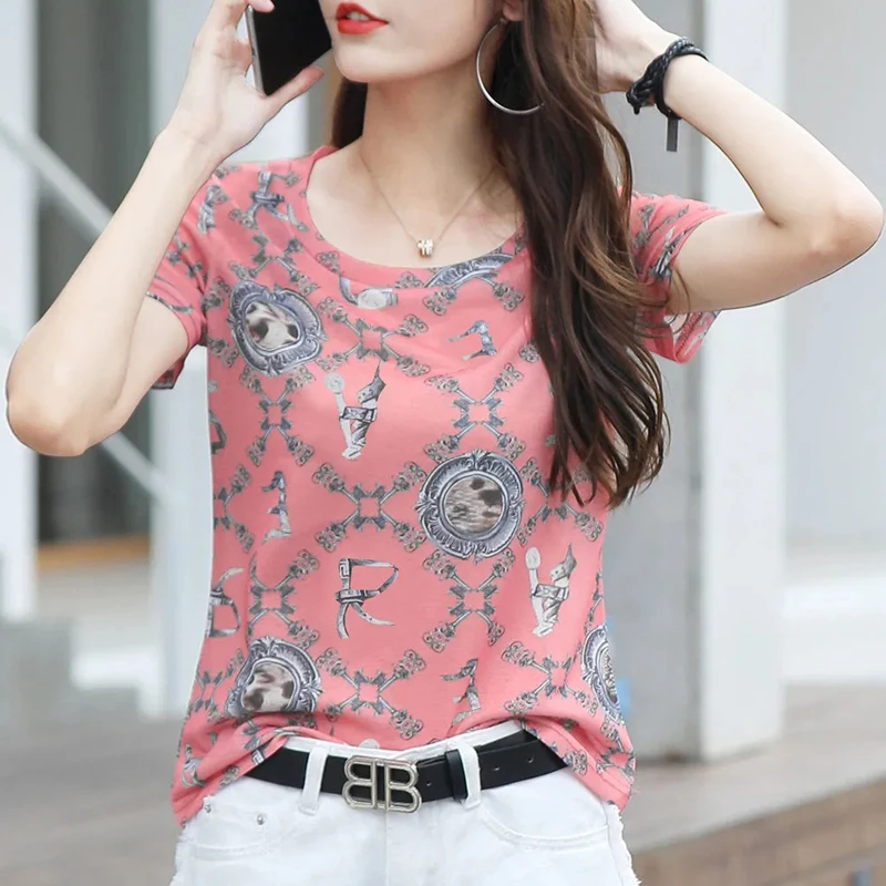 

Summer new all-match print short-sleeved T-shirt Women's trendy Korean style loose and thin Oversized top T-shirt Women's Fashio