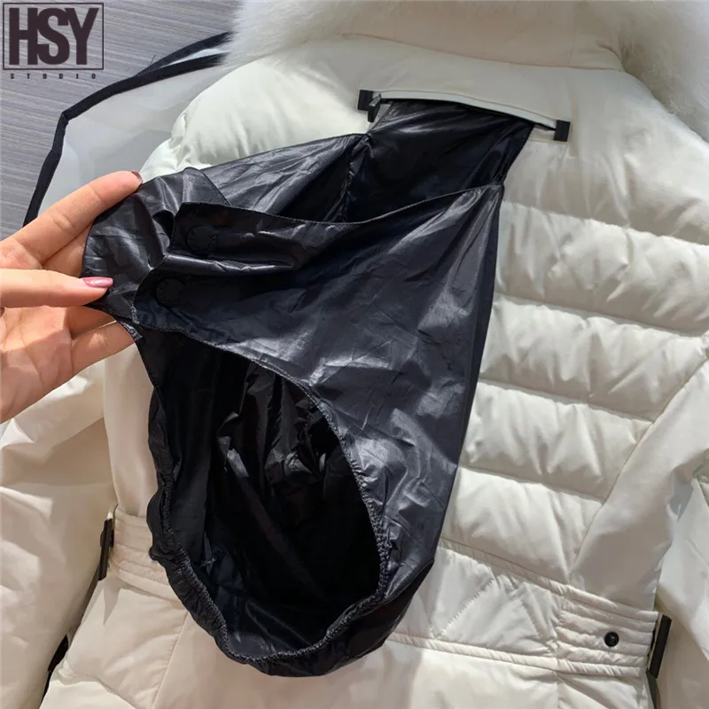 【HSY】 Осень Зима женский пуховик Белый Лисий меховой воротник 90% белый гусиный пух уличная Лыжная Талия пуховик черный/whi