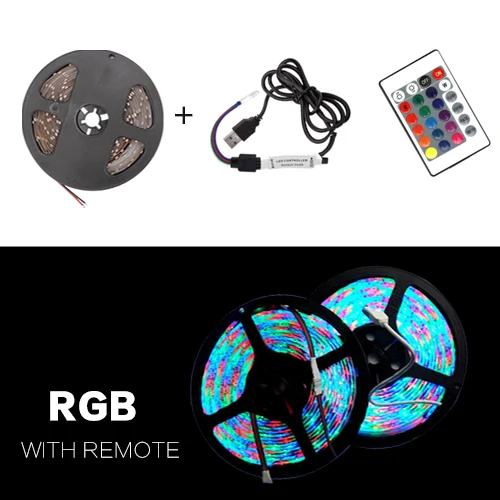 RGB remote 24KEY USB Светодиодная лента DC 5 В гибкий светильник 60 Светодиодный s SMD 2835 50 см 1 м 2 м 3 м 4 м 5 м Мини 3Key настольный декор лента ТВ фоновый светильник ing - Испускаемый цвет: RGB remote 24KEY