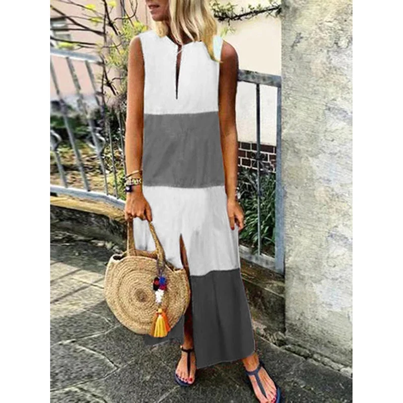 Новое Женское свободное модное платье без рукавов с v-образным вырезом дышащее