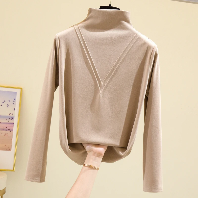 COIGARSAM 4XL размера плюс блузка женская с добавлением шерсти водолазка blusas Женские