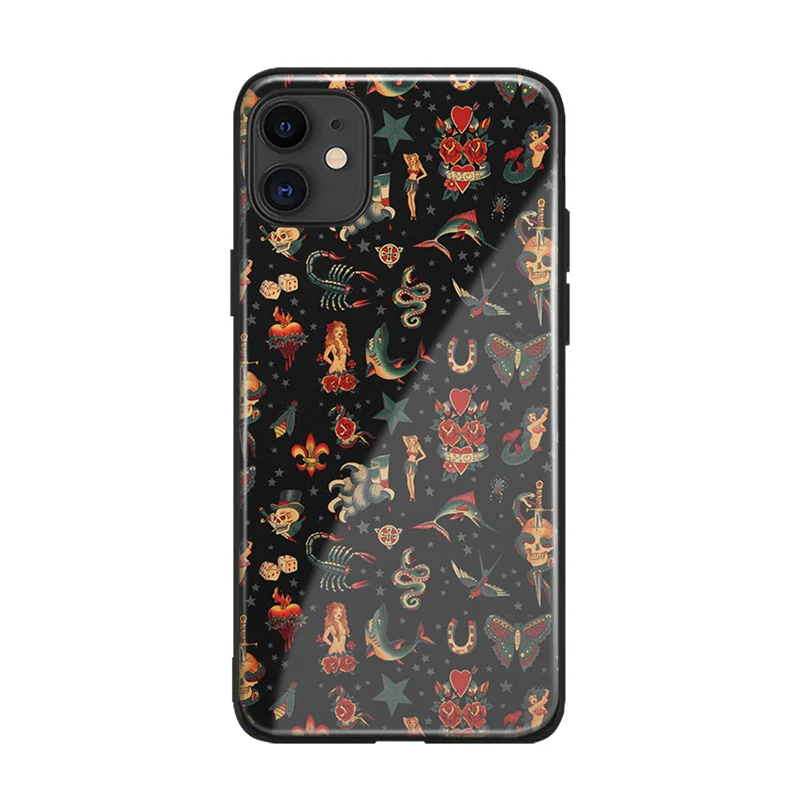 Модный мягкий силиконовый стеклянный чехол с пиратскими татуировками и иконами