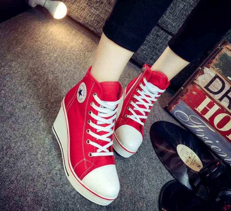 Женские ботинки на платформе со скрытой платформой повседневные парусиновые