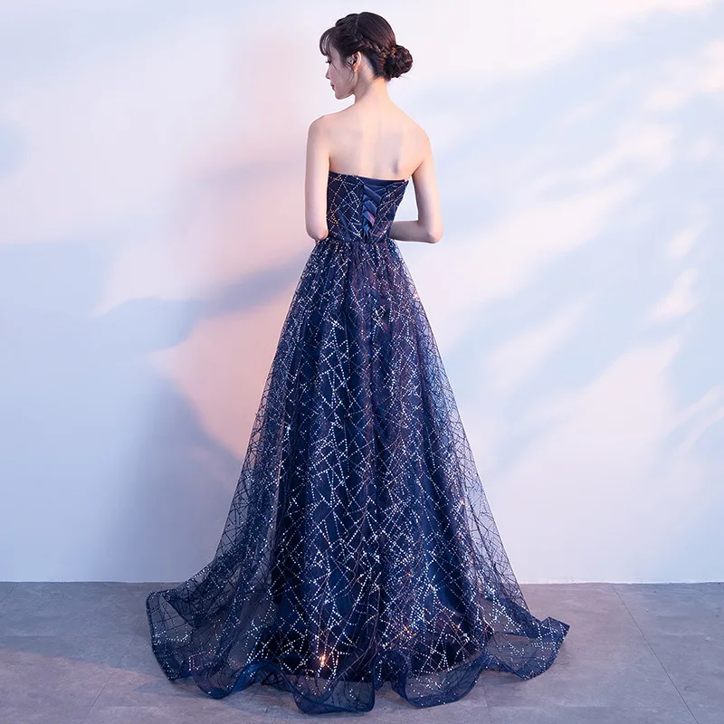 Темно-синий китайский Восточный с открытыми плечами Свадебные женские