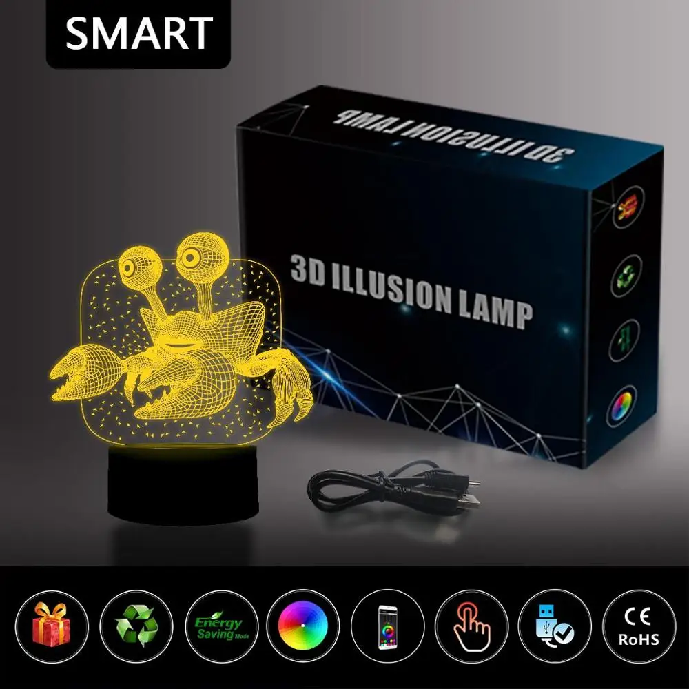 NiteApps 3D краб ночник настольная лампа Иллюзия украшение подарок на день рождения