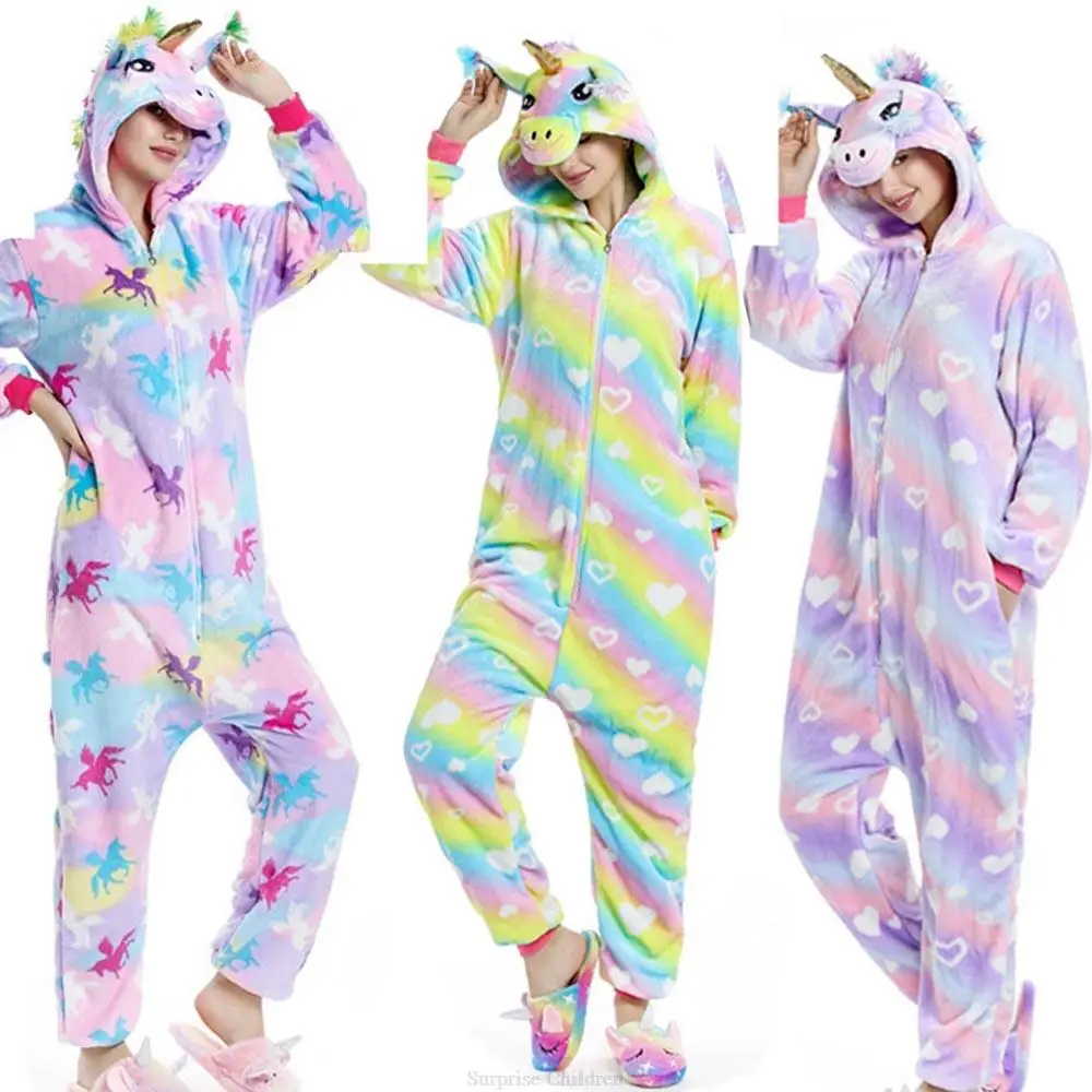 Единорог Кигуруми для отдыха пижамы взрослых цельный комбинезон с капюшоном