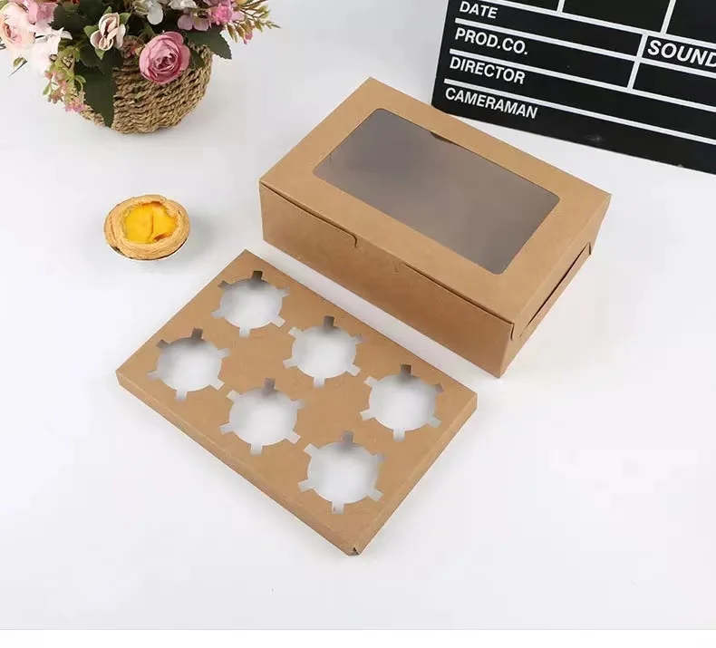 

15pcs Christmas 2/4/6 Holes Cupcake Chocolate Boxes Packaging Muffin Biscuit Pastry Kraft Paper Box Cake Cookie Packaging Baking