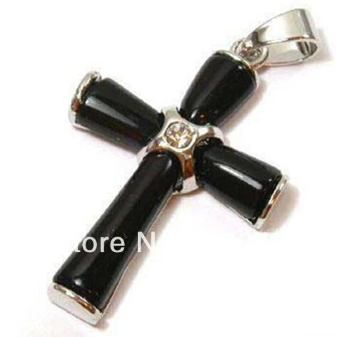 free shipping &gt&gt&gt&gt&gt5PCS Exquisite Black jade plating silver cross Amulet unisex jewels pendant necklace | Украшения и