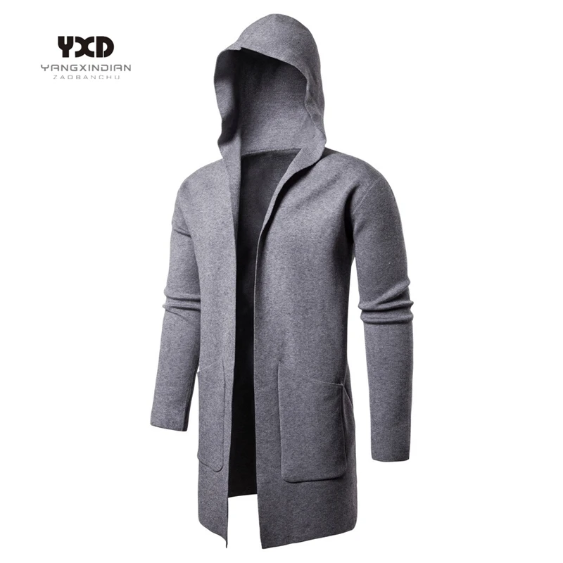 

New Sweater Men Solid Smart Casual Hooded Long Sweater Autumn Winter Warm Femme Men Clothes Slim Fit Jump Pocket Outwear Clothes