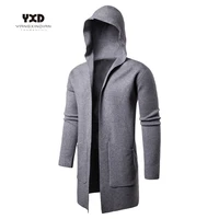 new sweater men solid smart casual hooded long sweater autumn winter warm femme men clothes slim fit jump pocket outwear clothes