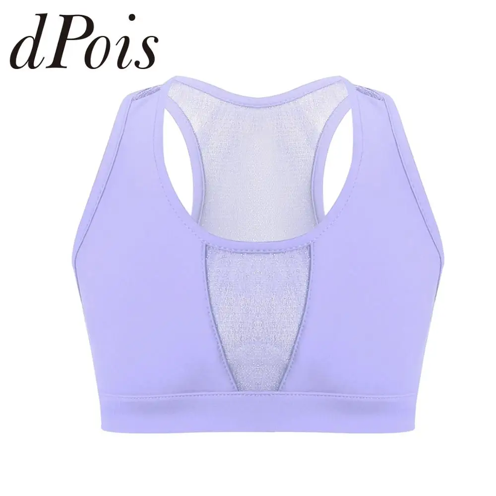 

Kids Crop Top Girls Solid Color Sleeveless Racer Back Stretchy Mesh Splice Tanks Tops for Dancing Stage Performance Workout