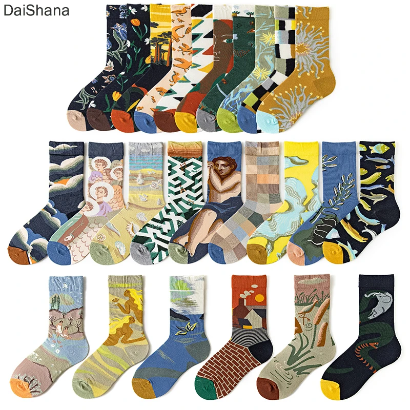 1Pairs Women Long Sock Cartoon Print Creative Fashion Personalized Novelty Men Women Socks Winter Warm Comfortable Cotton Socks