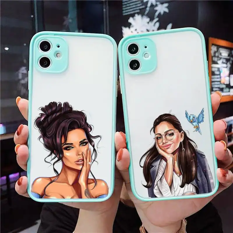 

Girls Female boss Phone Case Matte Transparent for iPhone 7 8 11 12 s mini pro X XS XR MAX Plus cover funda