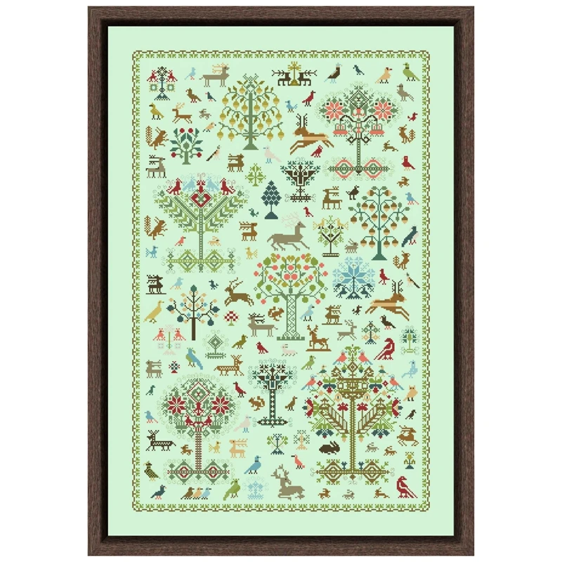 

Trees and birds cross stitch kits 18ct 14ct 11ct light green canvas fabric cotton thread DIY embroidery kit home wall decoration