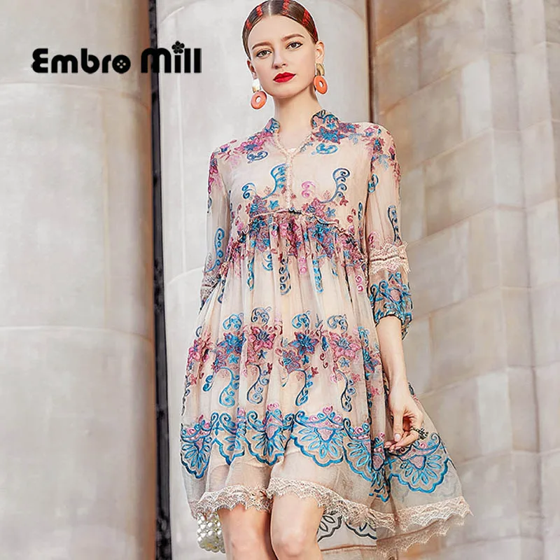 Весеннее новое женское шелковое платье в пляжном стиле с v образным вырезом и