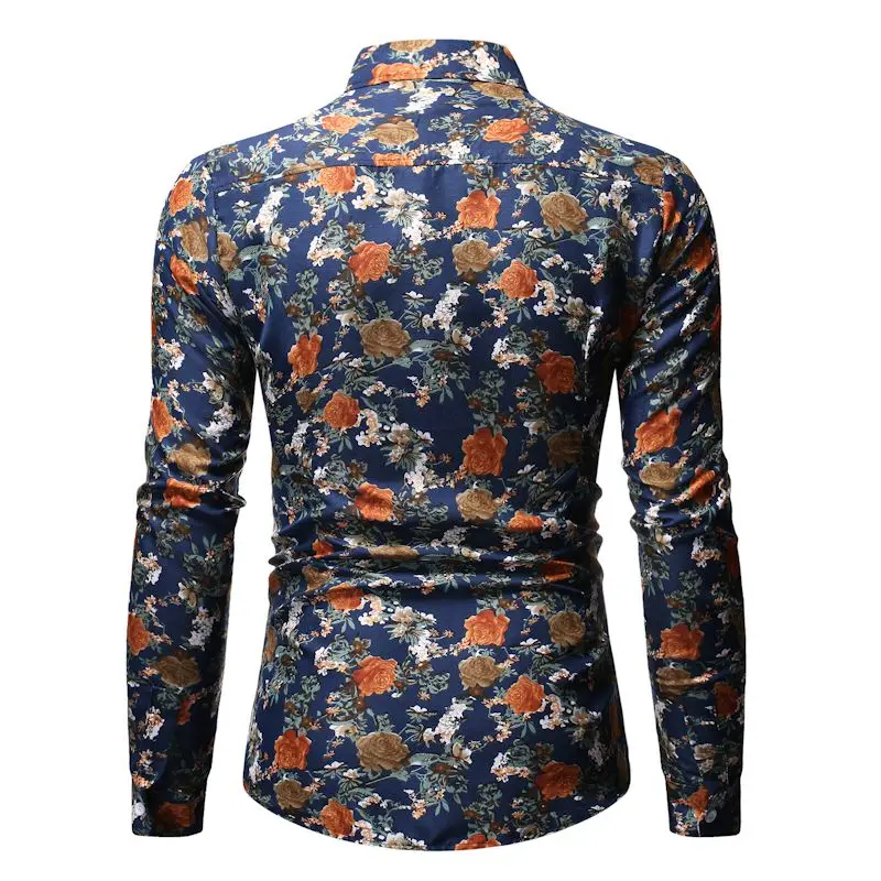 

Vintage Style Men's Floral Print Shirt 2019 Brand New Long Sleeve Button Down Shirts for Men Casual Slim Fit Retro Chemise Homme