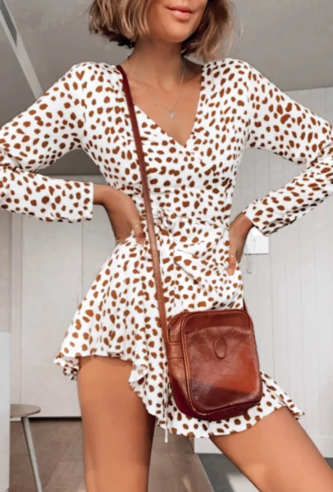 

Woman Dress Sexy Leopard Print Long Sleeves V Neck Lace Up Dress A Line Vintage Midi Dresses 2020 Spring Autumn Vestido De Mujer