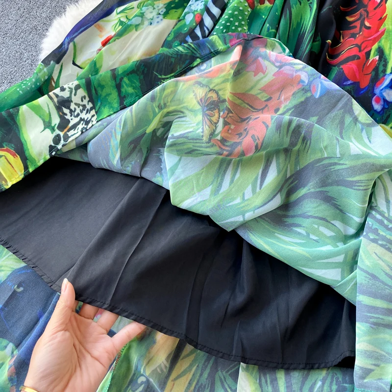 

Sexy Deep V-neck Dress Womens 2021 Summer Elegant Sleeveless Waist Printed Holiday Bowknot Skirt Zipper Beach Skirt Party Dress