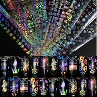 1 roll 4100cm holographic nail foil flame dandelion panda bamboo holo nail art transfer sticker water slide nail art decals