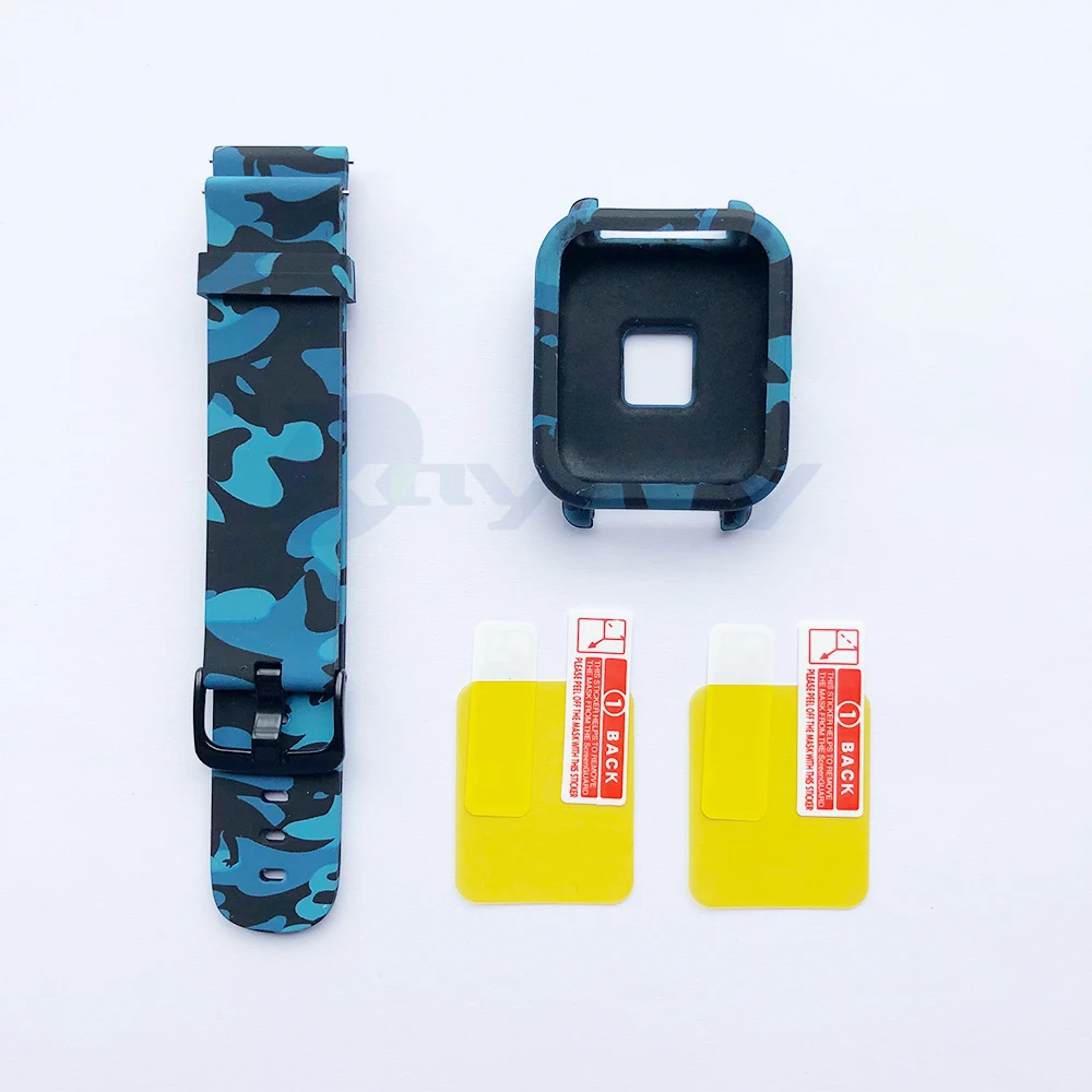 12-Soft case 4в1 для Amazfit ремешок Bip 20 мм ремешок для часов Камуфляжный силиконовый браслет для Xiaomi Amazfit Bip Bit молодежный чехол Крышка Аксессуары - Color: 12-Soft case