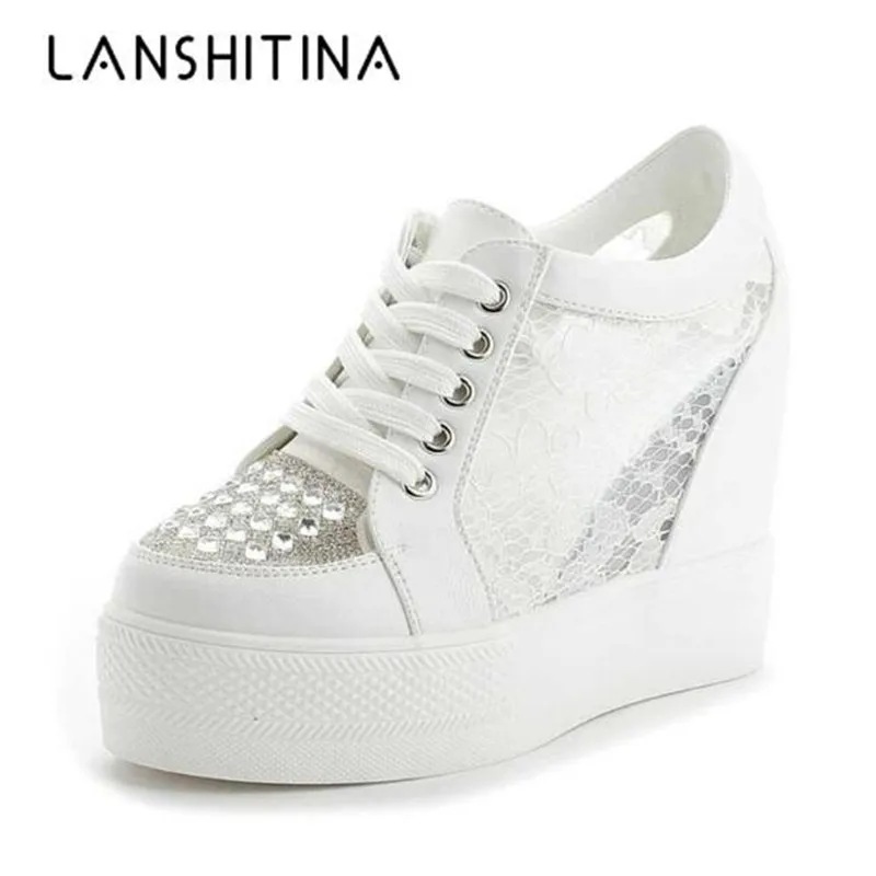 Новинка 2020 года Модные женские сетчатые туфли на высоком каблуке визуально