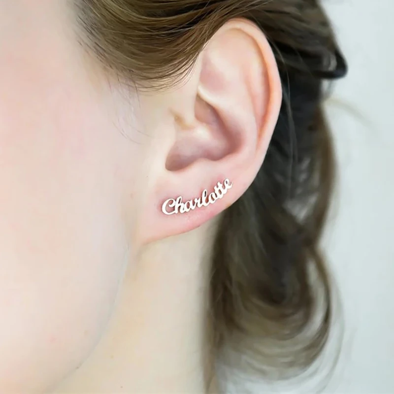 Custom Name Earrings For Women Gold Color Stainless Steel Customized Stud Earring Female Personalized Ear Jewelry Brincos