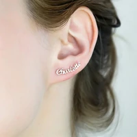 custom name stud earrings for women girls rose gold silver color stainless steel personalized female earring fashion ear jewelry