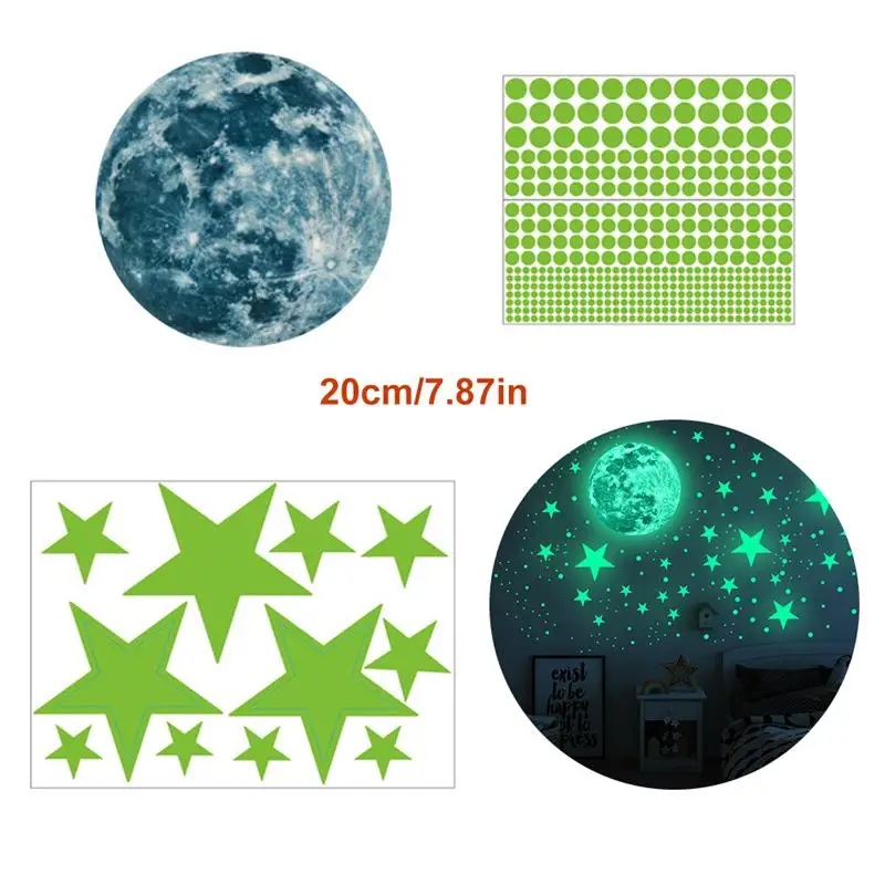 

3D Wall Stickers Luminous Dots Stars and Moon Wall Decals Fluorescent Stars and Moon Wall Decor for Kids Nursery Bedroom Ceiling
