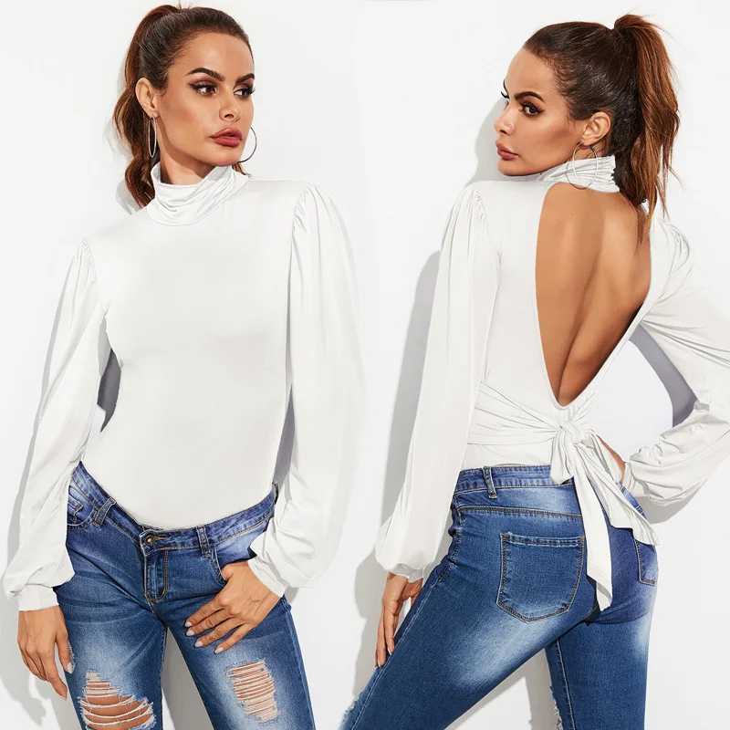 Боди женское с длинным рукавом фонариком пикантный облегающий Ромпер облегающее